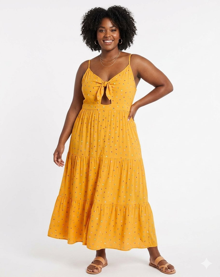 BP. Plus Size Tiered Tie-Front Maxi Dress in Yellow Floral - 3X