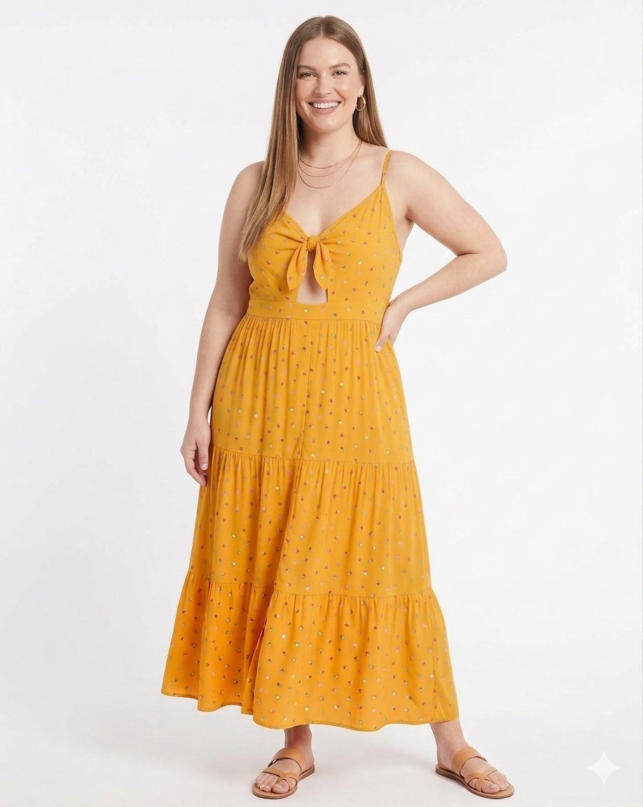 BP. Plus Size Tiered Tie-Front Maxi Dress in Yellow Floral - 3X