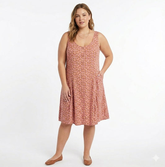BP. Pink Floral Sleeveless Button-Front Mini Dress, Size 2X