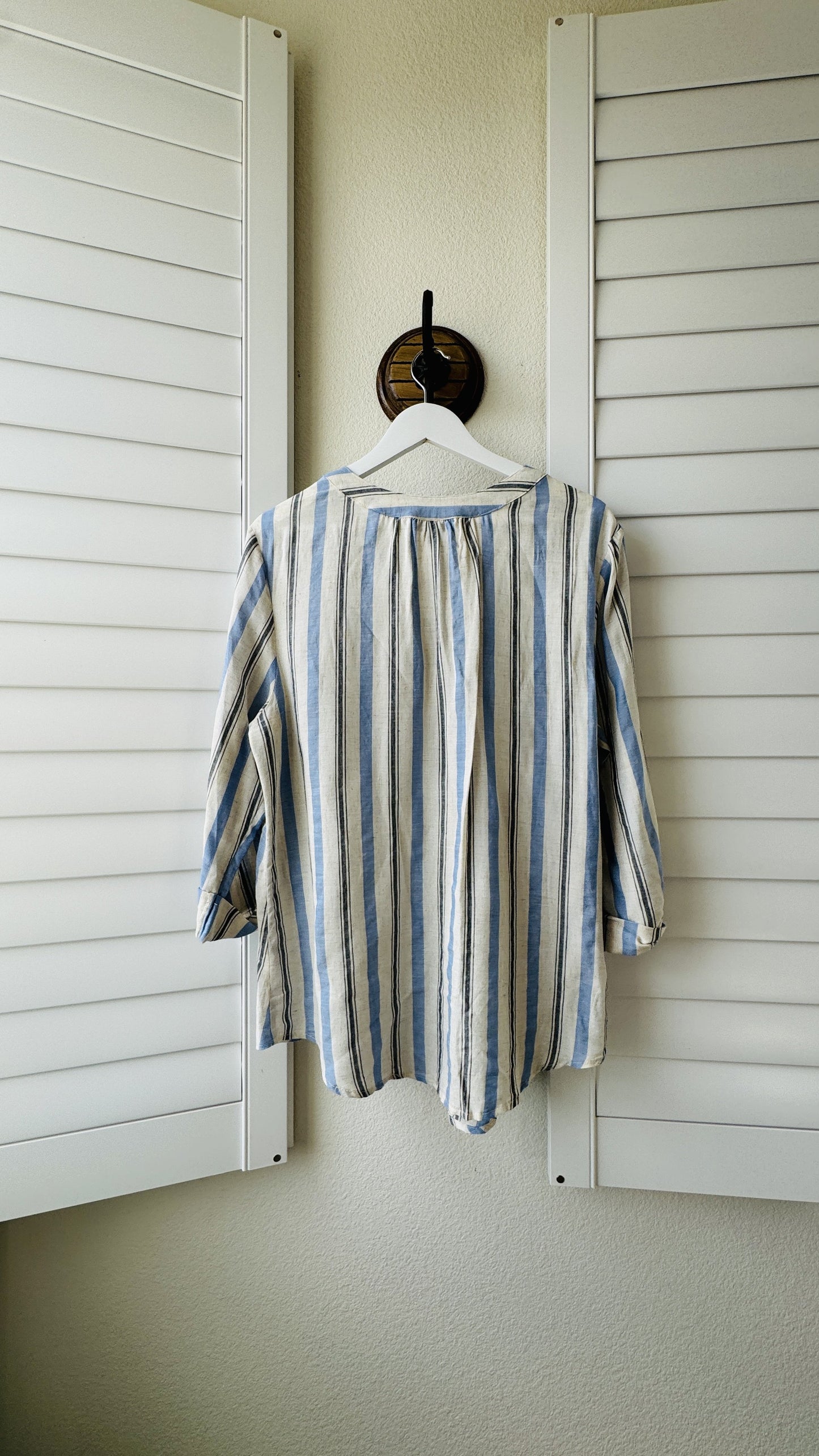 Apt. 9 Striped Rayon Linen Roll-Tab Sleeve Blouse - Size L