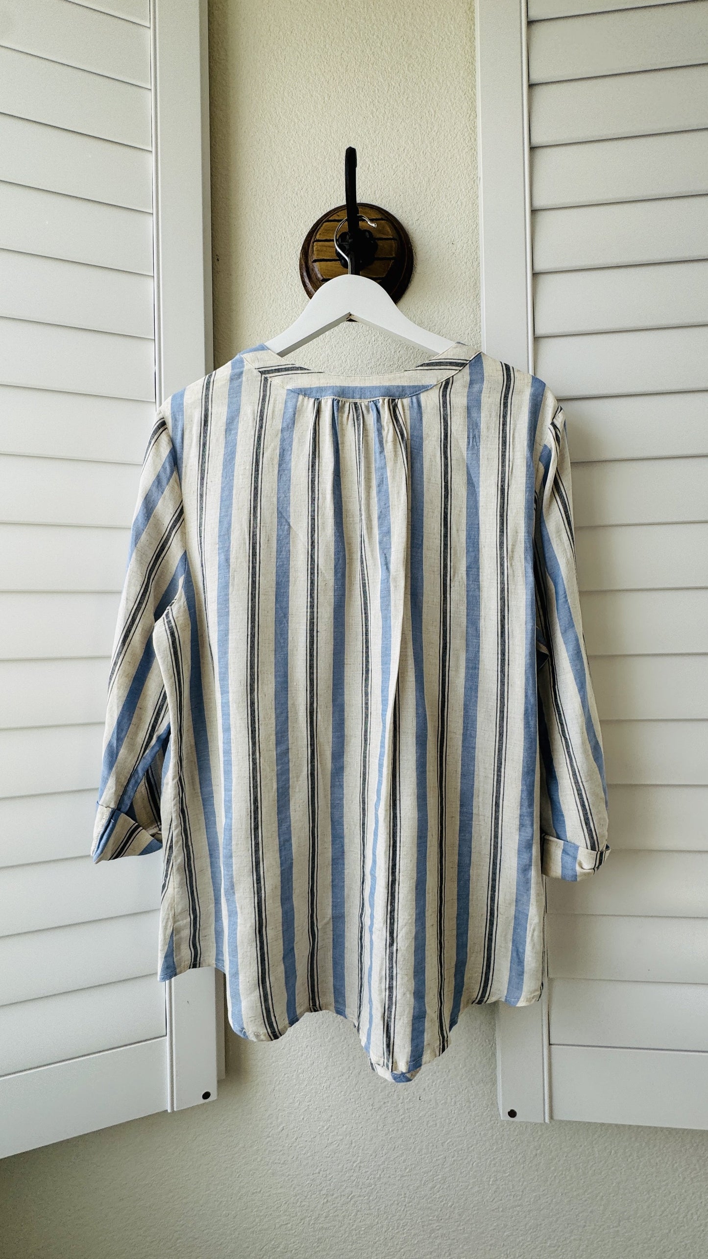 Apt. 9 Striped Rayon Linen Roll-Tab Sleeve Blouse - Size L