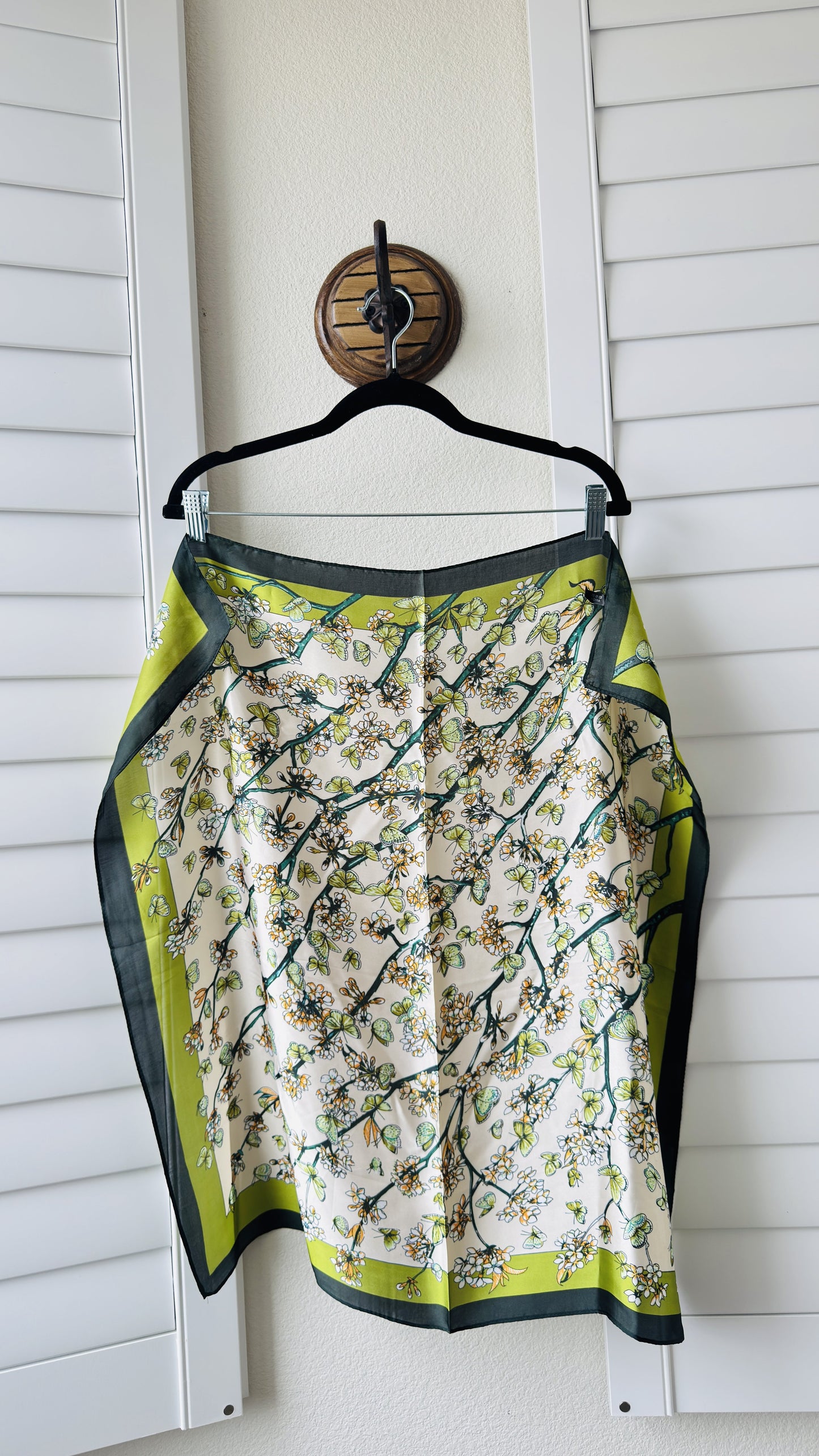 Floral and Butterfly Print Square Silk Scarf
