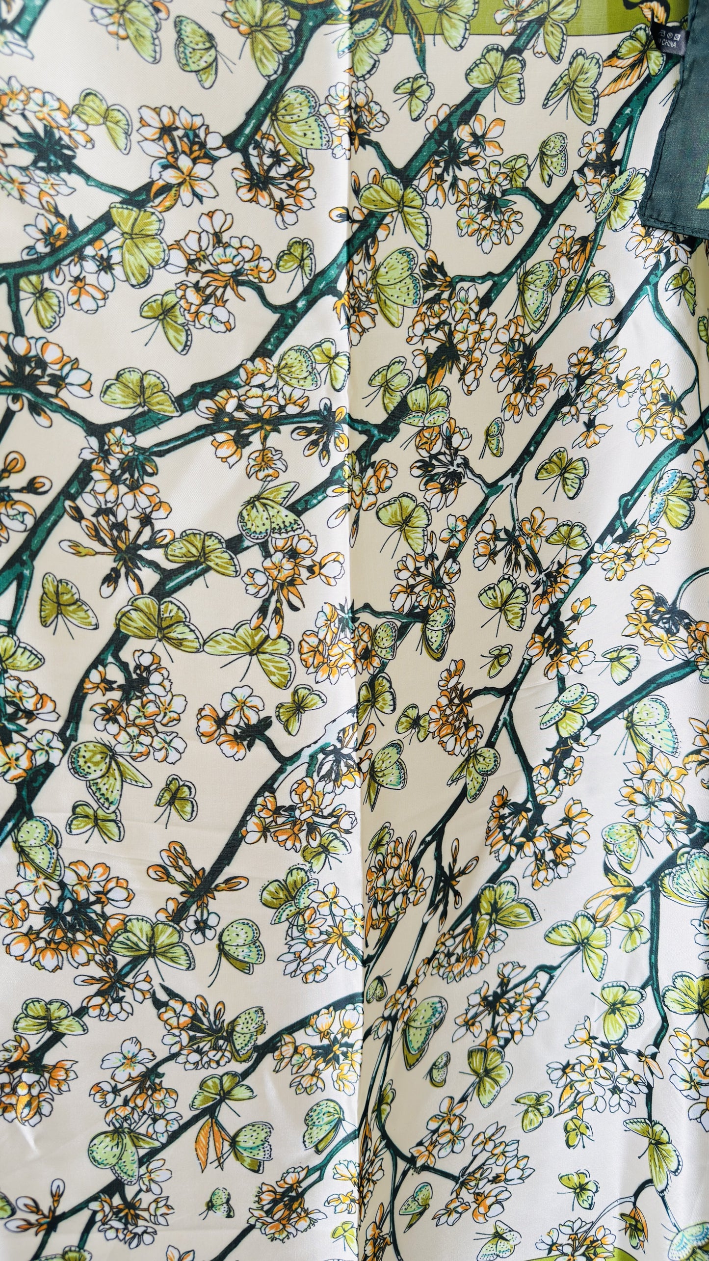 Floral and Butterfly Print Square Silk Scarf