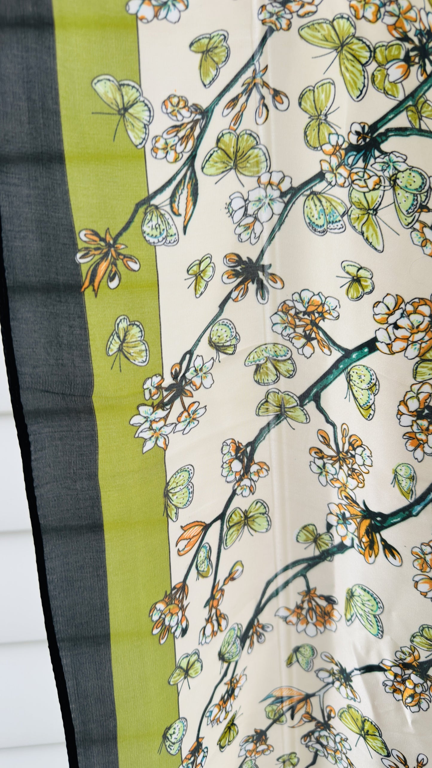 Floral and Butterfly Print Square Silk Scarf