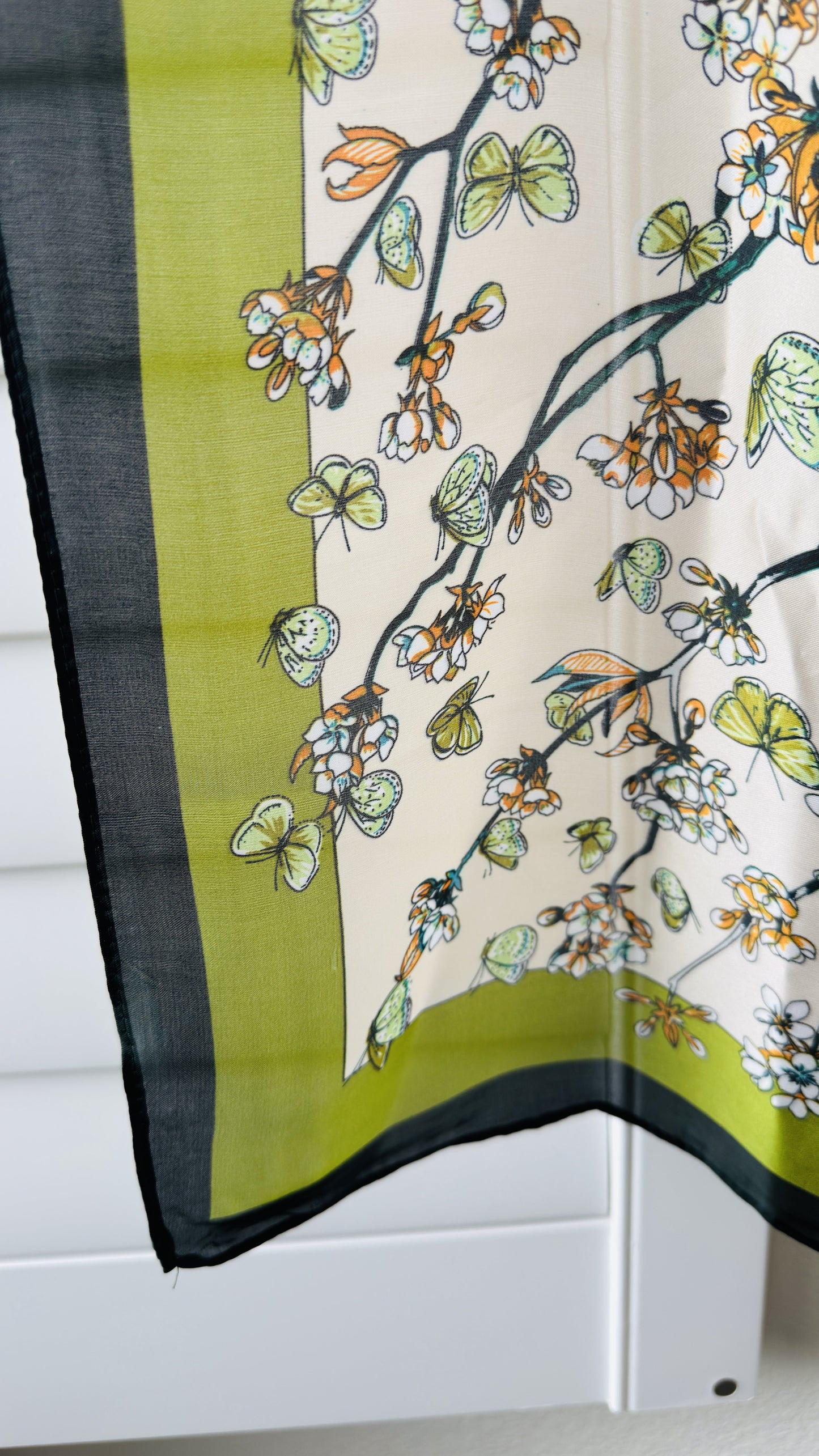 Floral and Butterfly Print Square Silk Scarf