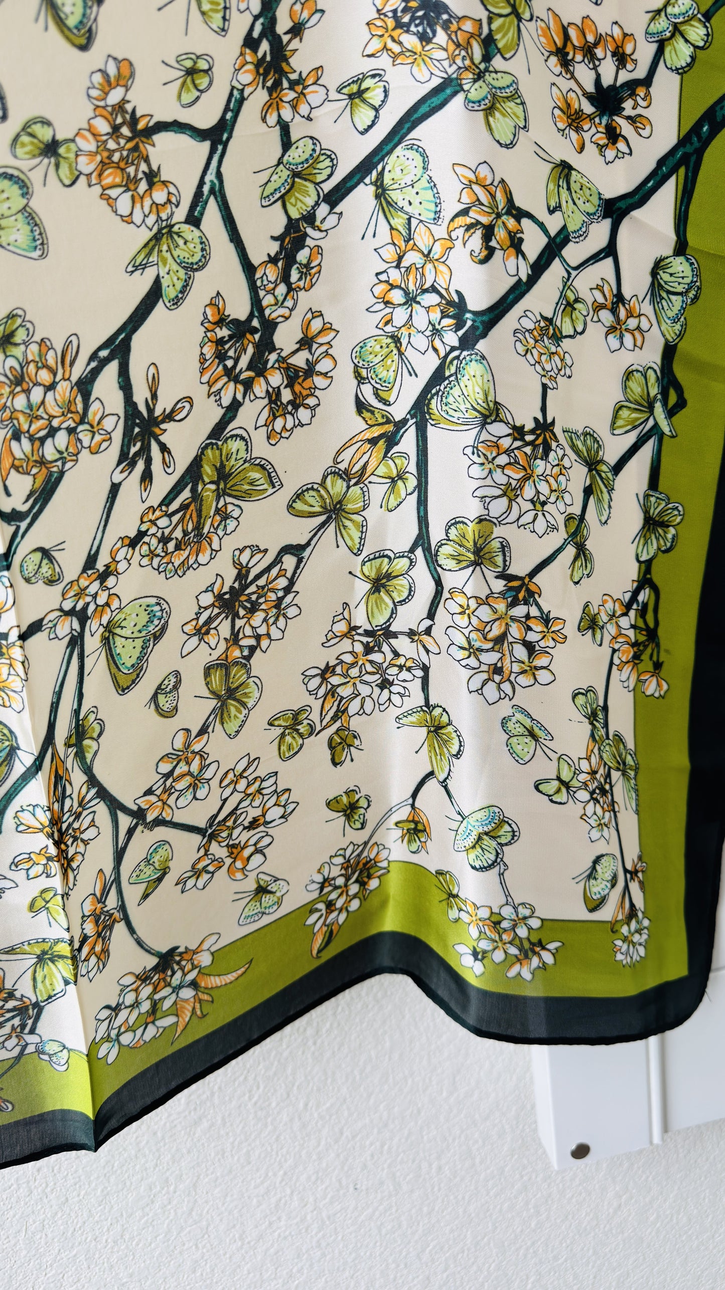 Floral and Butterfly Print Square Silk Scarf