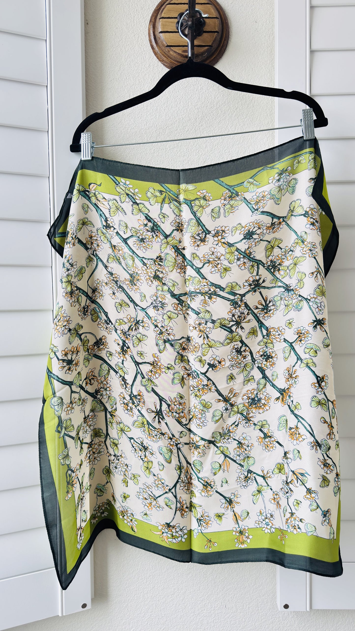 Floral and Butterfly Print Square Silk Scarf