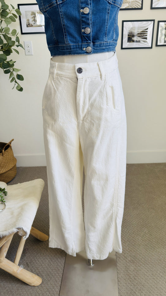 Zara White Textured Wide Leg Side Slit Pants Size US 6