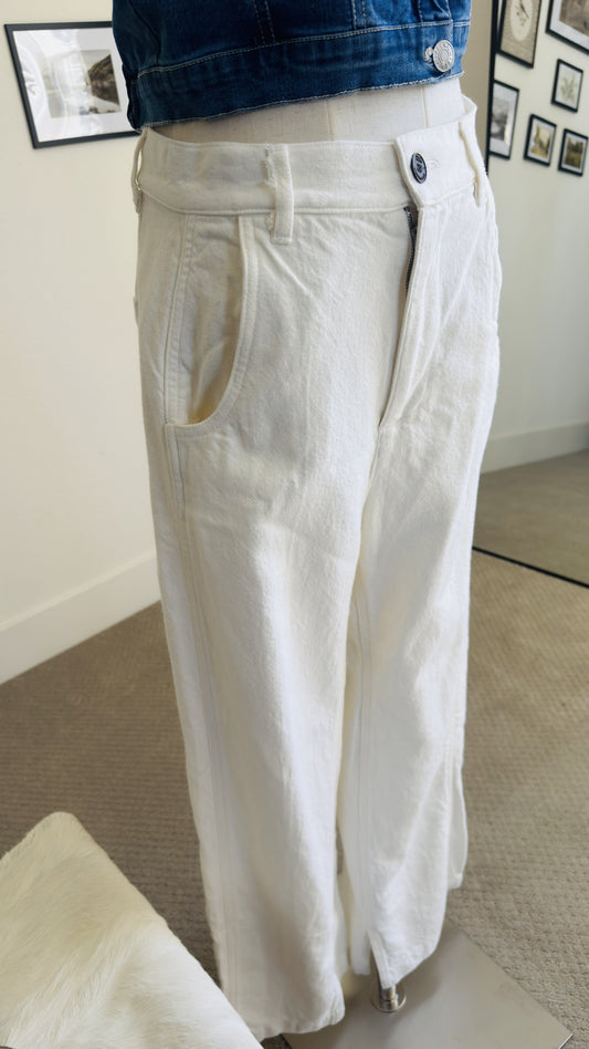 Zara White Textured Wide Leg Side Slit Pants Size US 6