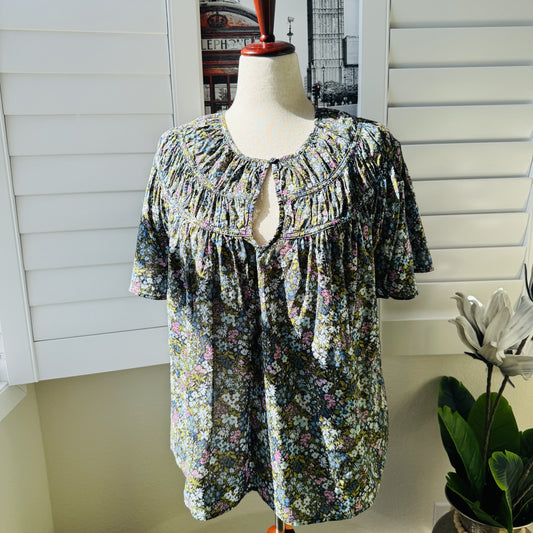 Old Navy Floral Gathered Yoke Keyhole Blouse 2X