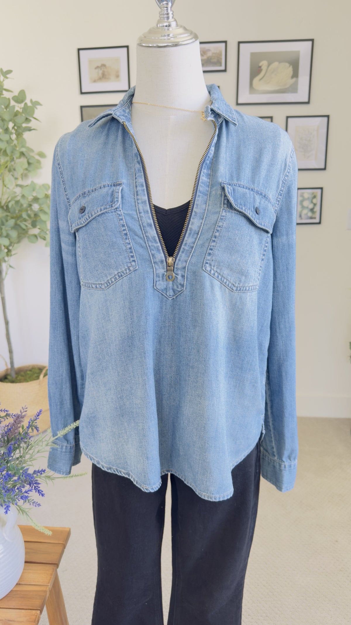 Madewell Denim Half-Zip Pullover Shirt - Size S