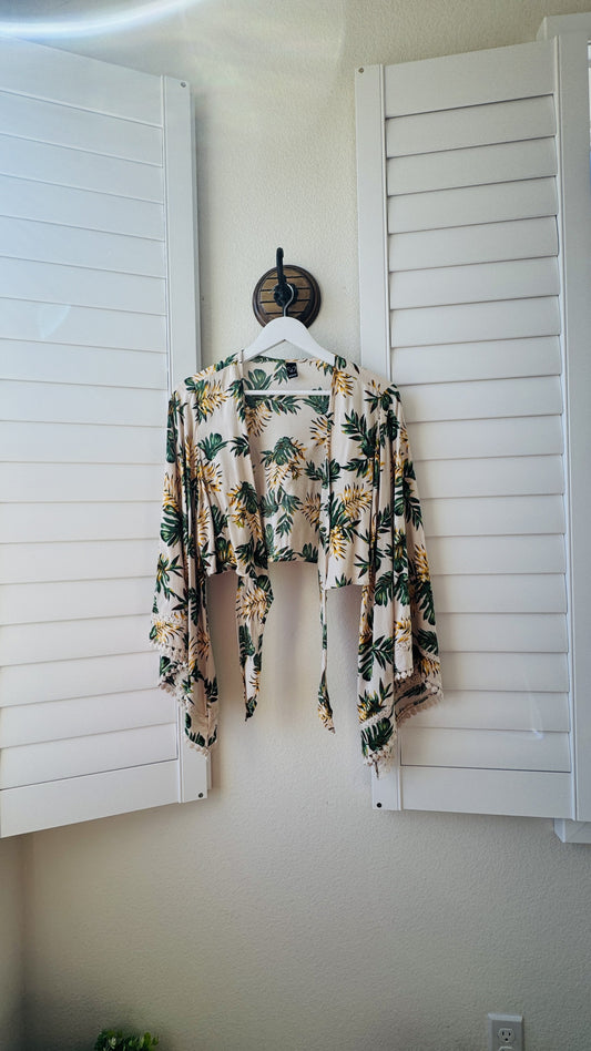 Windsor Tropical Palm Print Tie-Front Crop Top - Size L