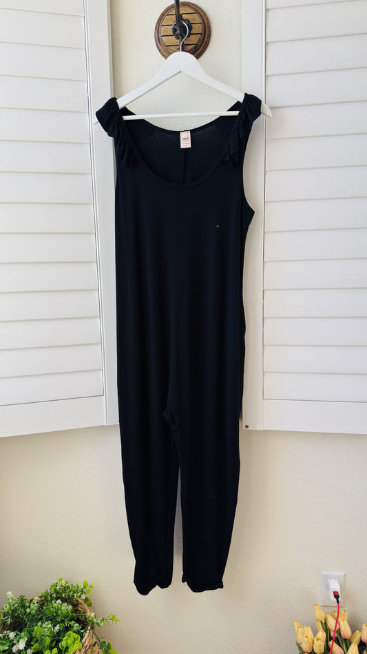 Smash + Tess Black Ruffle Shoulder Lounge Jumpsuit - Size M