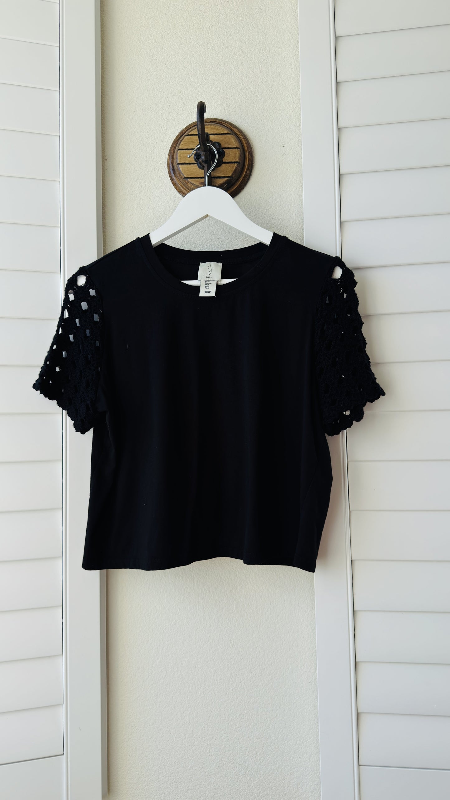 Joie Black Crochet Sleeve Knit Top - Size S