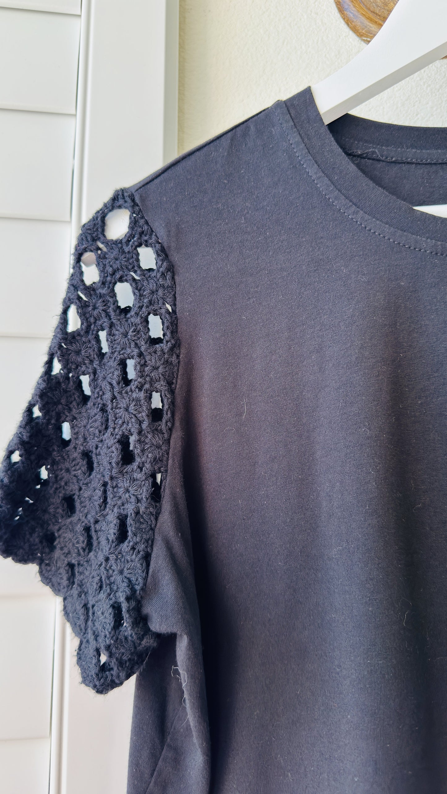 Joie Black Crochet Sleeve Knit Top - Size S
