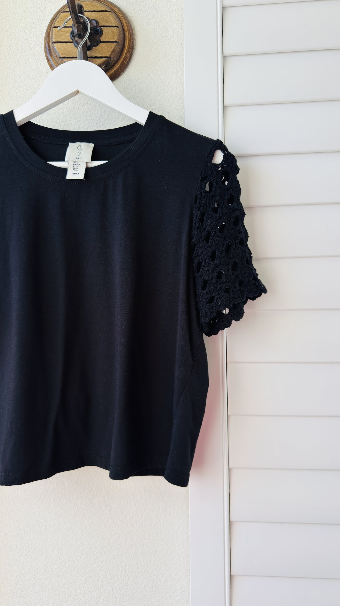 Joie Black Crochet Sleeve Knit Top - Size S