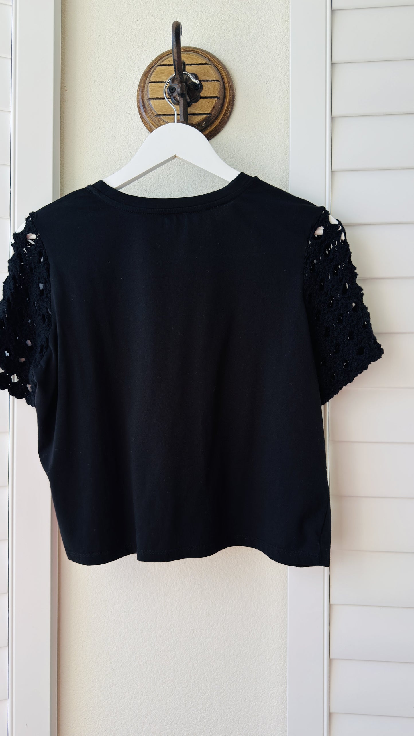 Joie Black Crochet Sleeve Knit Top - Size S