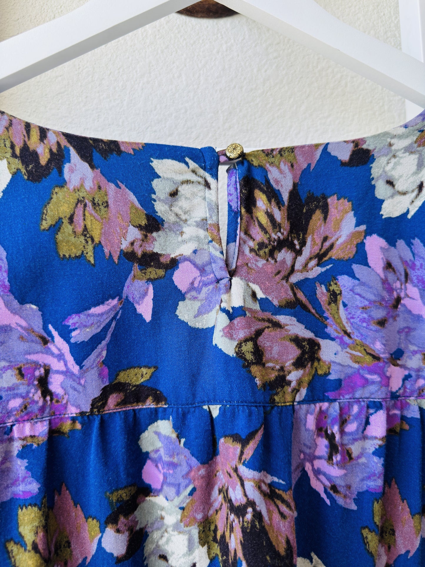J.Jill Blue Floral V-Neck Rayon Cotton Blouse - Size XL