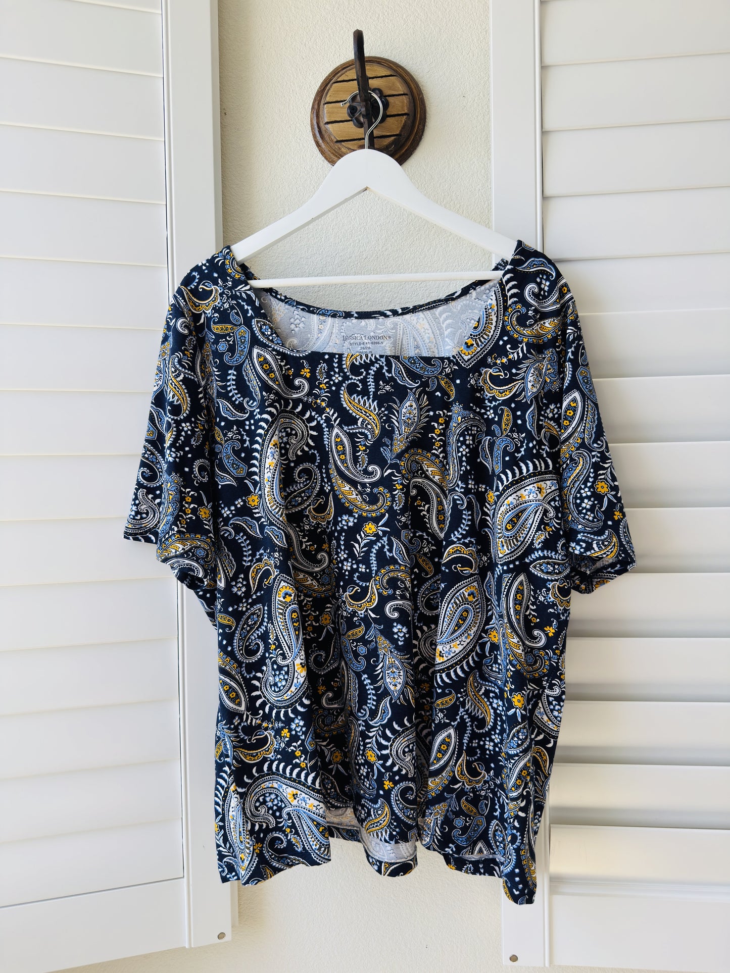 Jessica London Paisley Square Neck Short Sleeve Top - Size 26/28