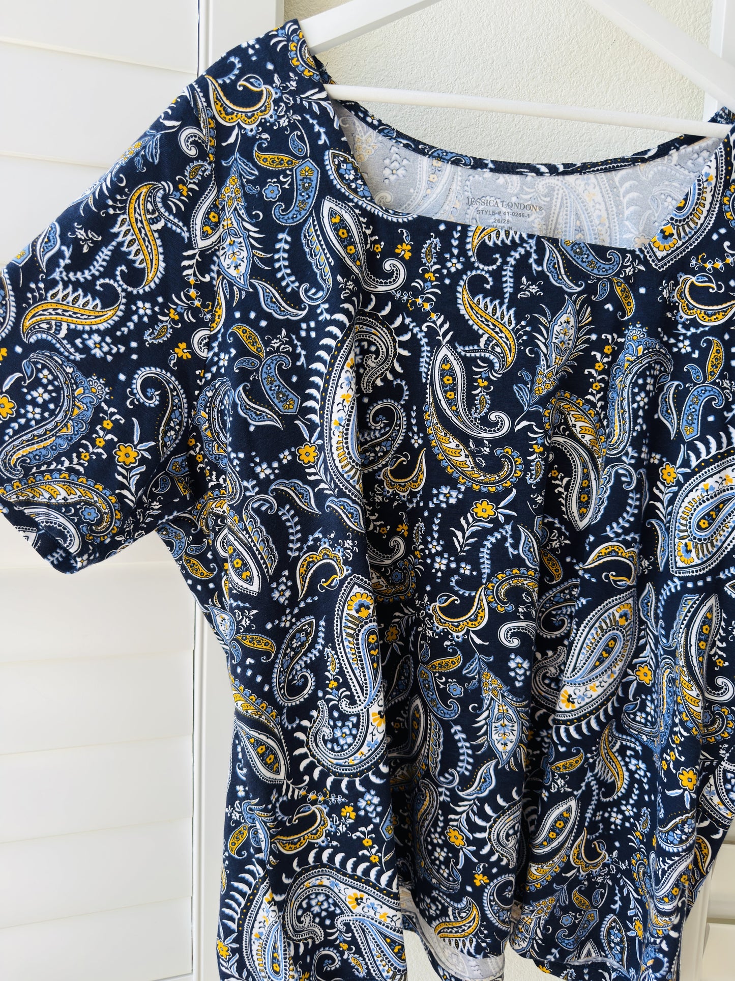 Jessica London Paisley Square Neck Short Sleeve Top - Size 26/28