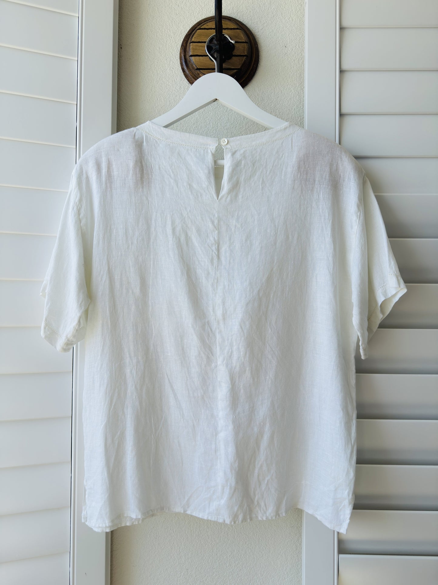 Vintage Anne Klein II White 100% Linen Pocket Blouse - Size M