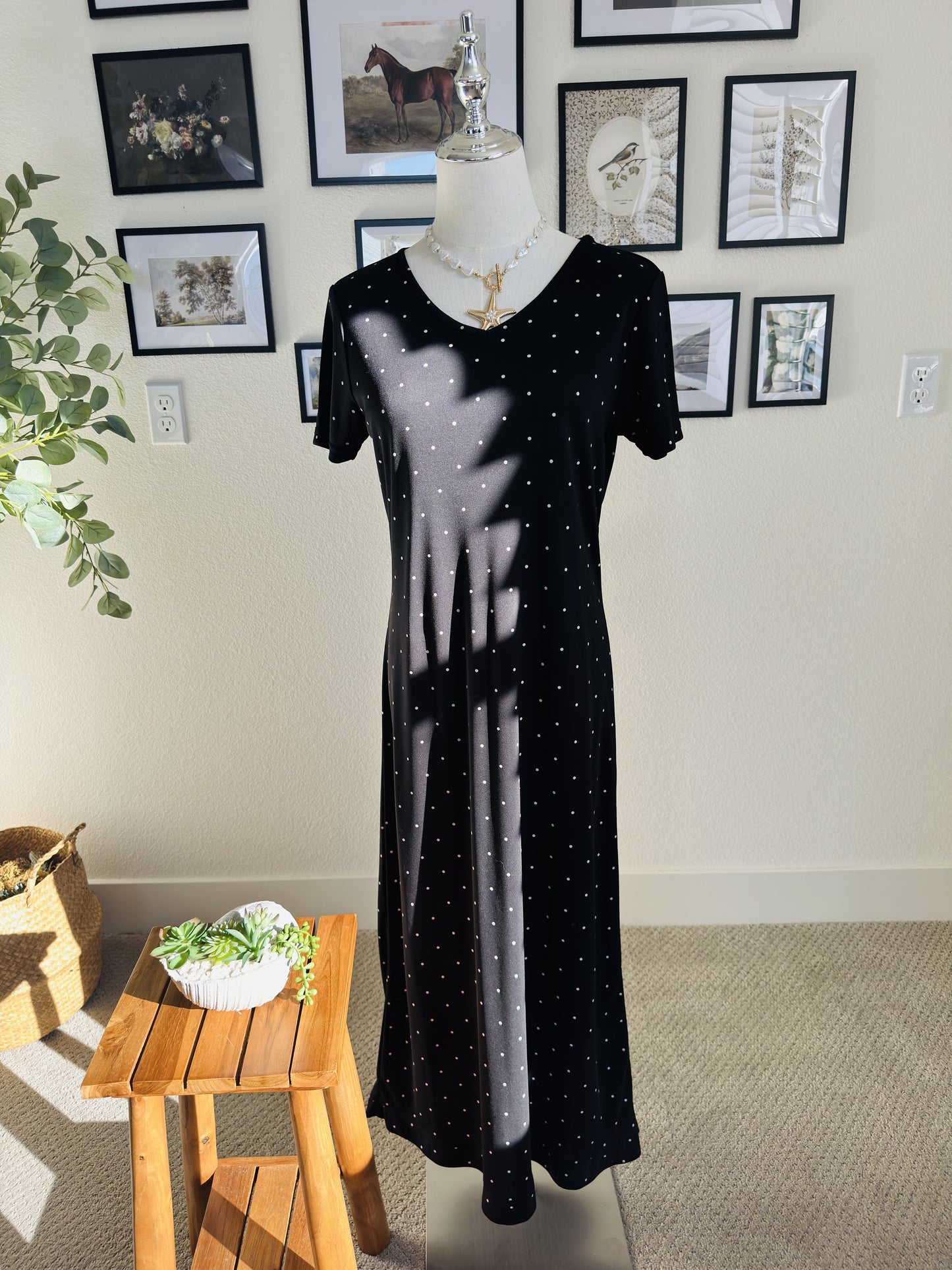 Crazy Horse Polka Dot V-Neck Maxi Dress Size S