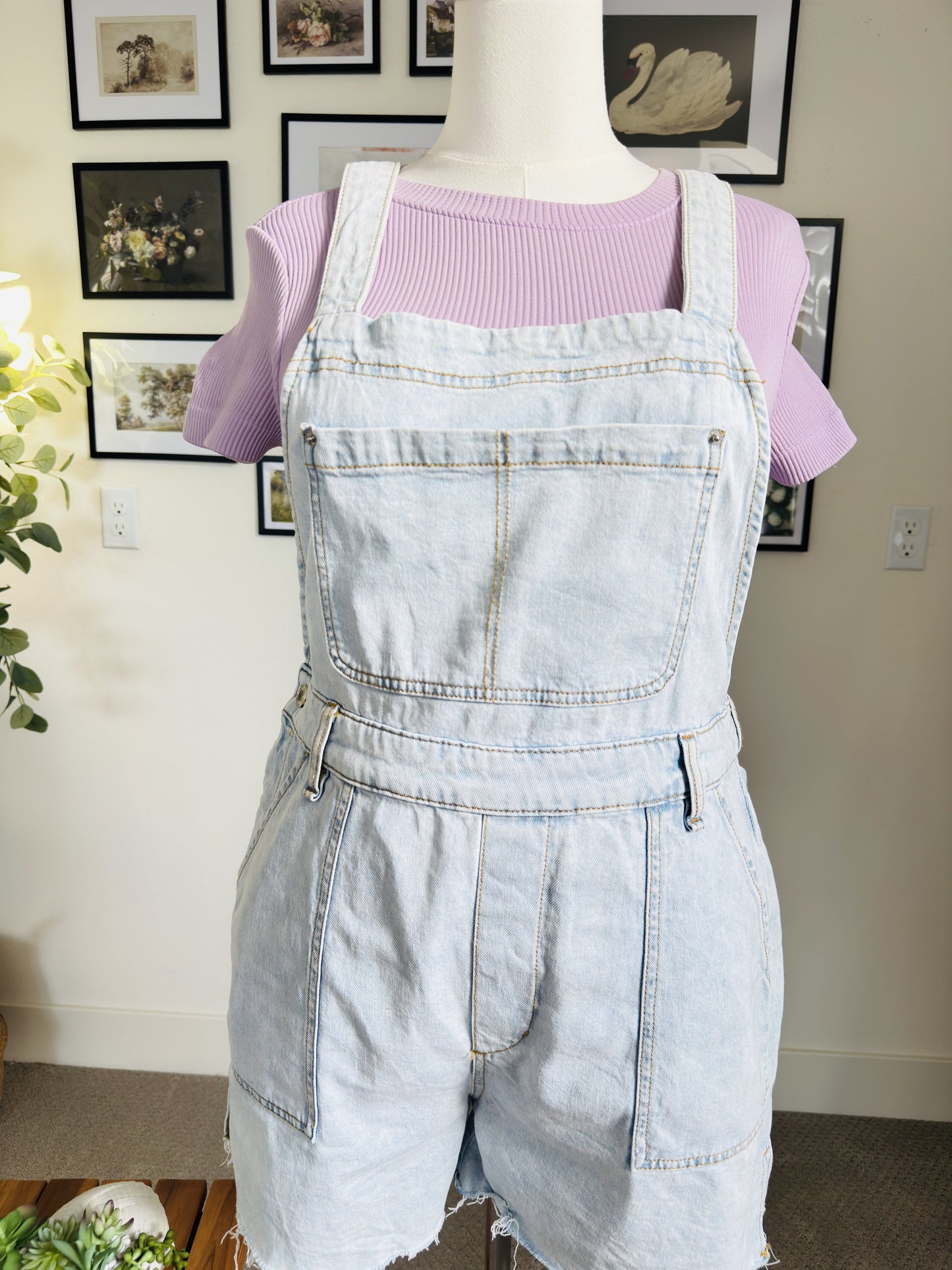 WeWoreWhat Light Wash Denim Shortalls - Size L