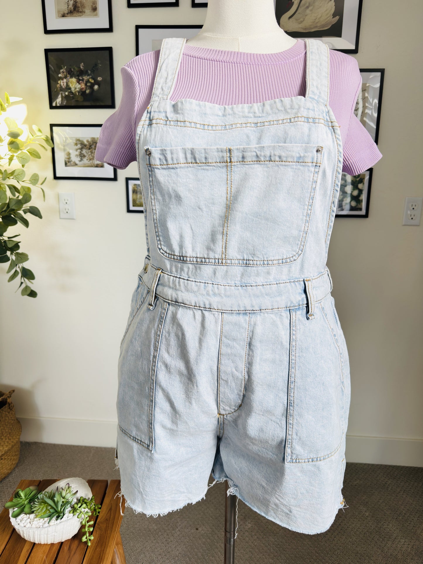 WeWoreWhat Light Wash Denim Shortalls - Size L