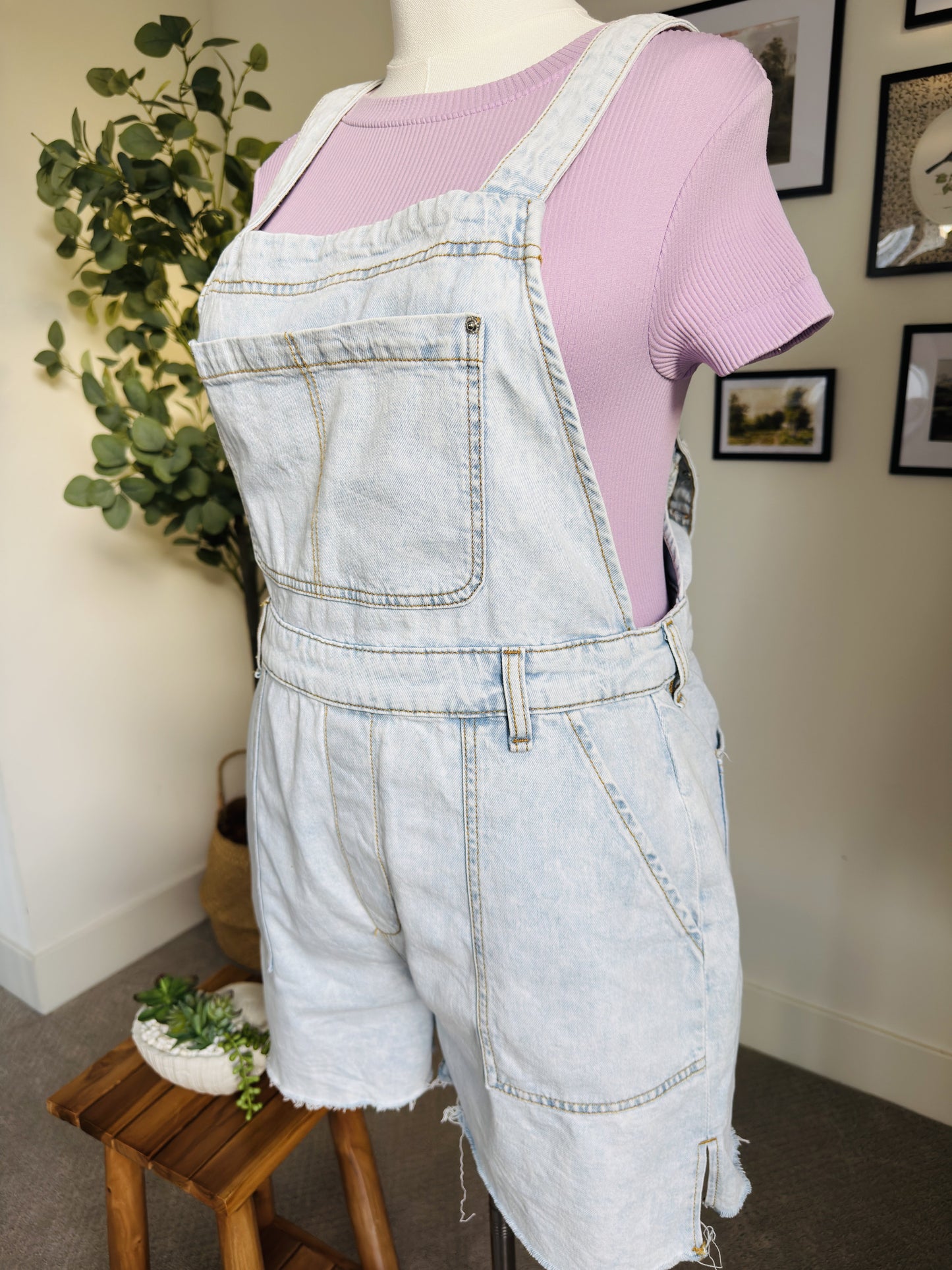 WeWoreWhat Light Wash Denim Shortalls - Size L