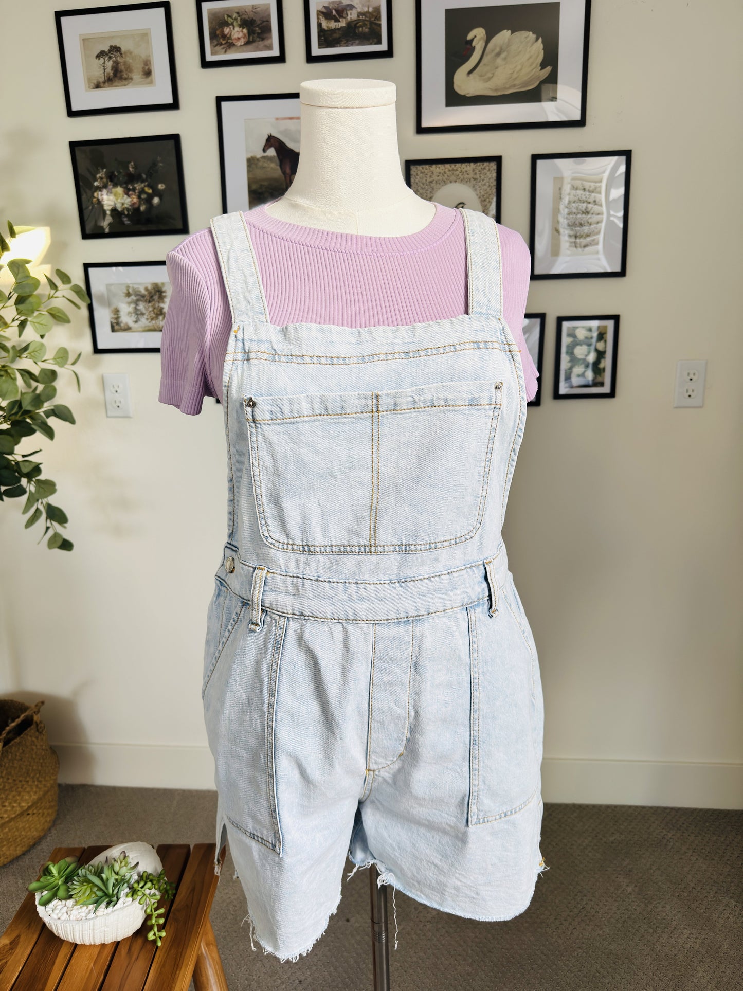 WeWoreWhat Light Wash Denim Shortalls - Size L