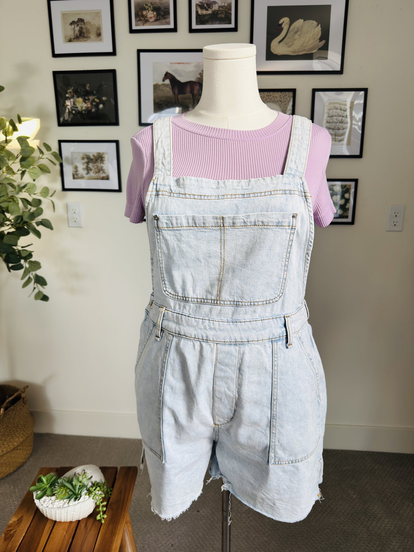 WeWoreWhat Light Wash Denim Shortalls - Size L