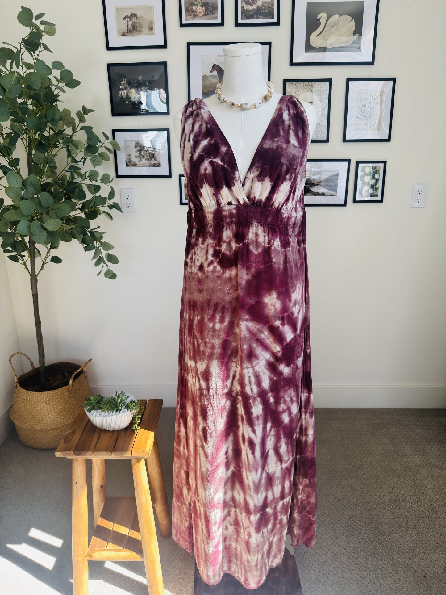 Matty M Purple Tie-Dye Low-Back Maxi Dress - Size M