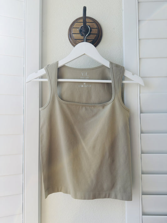 Vital Life Ribbed Square Neck Tank Top Size M