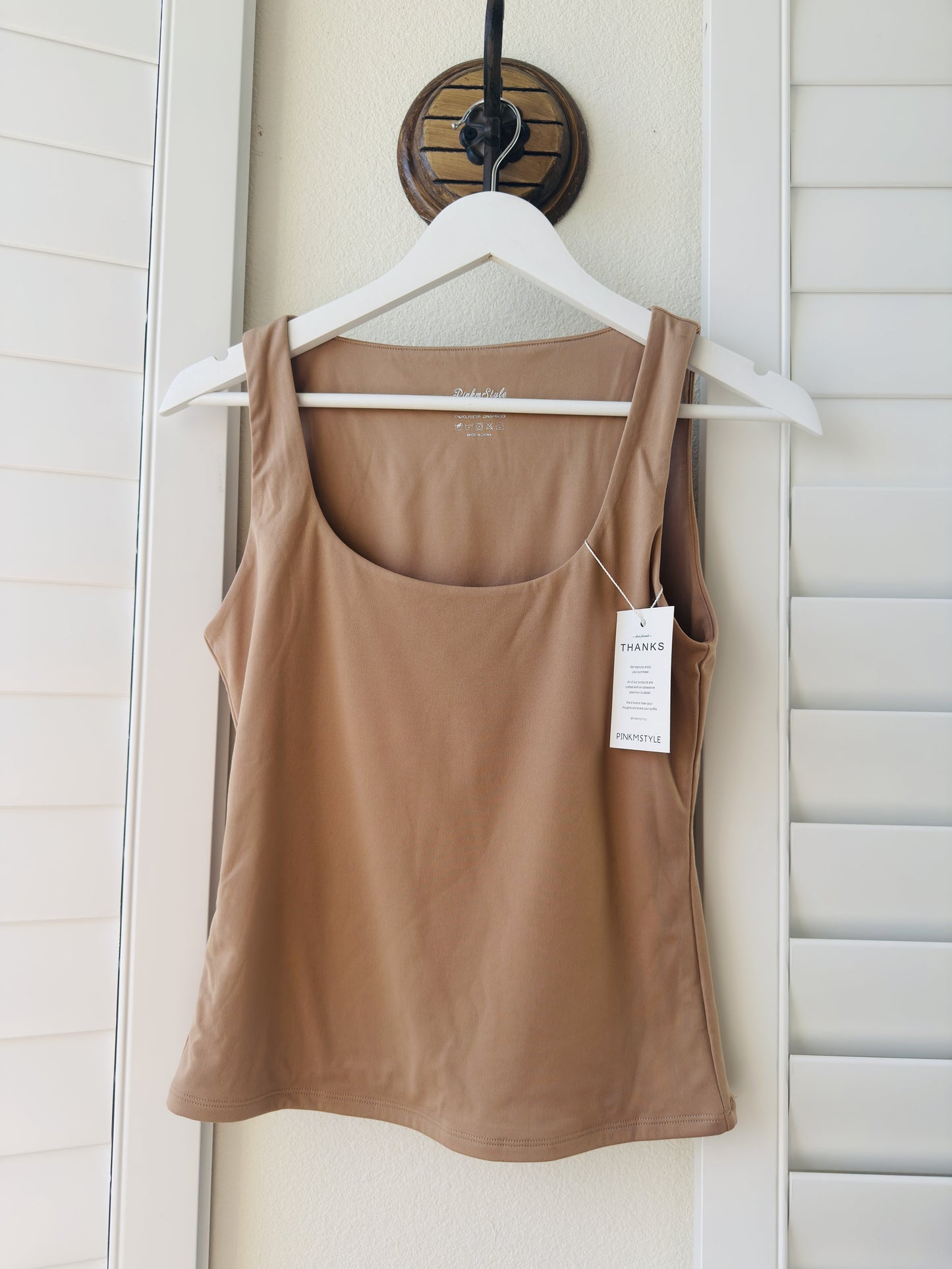 PinkmStyle Tan Scoop Neck Tank Top - Size M