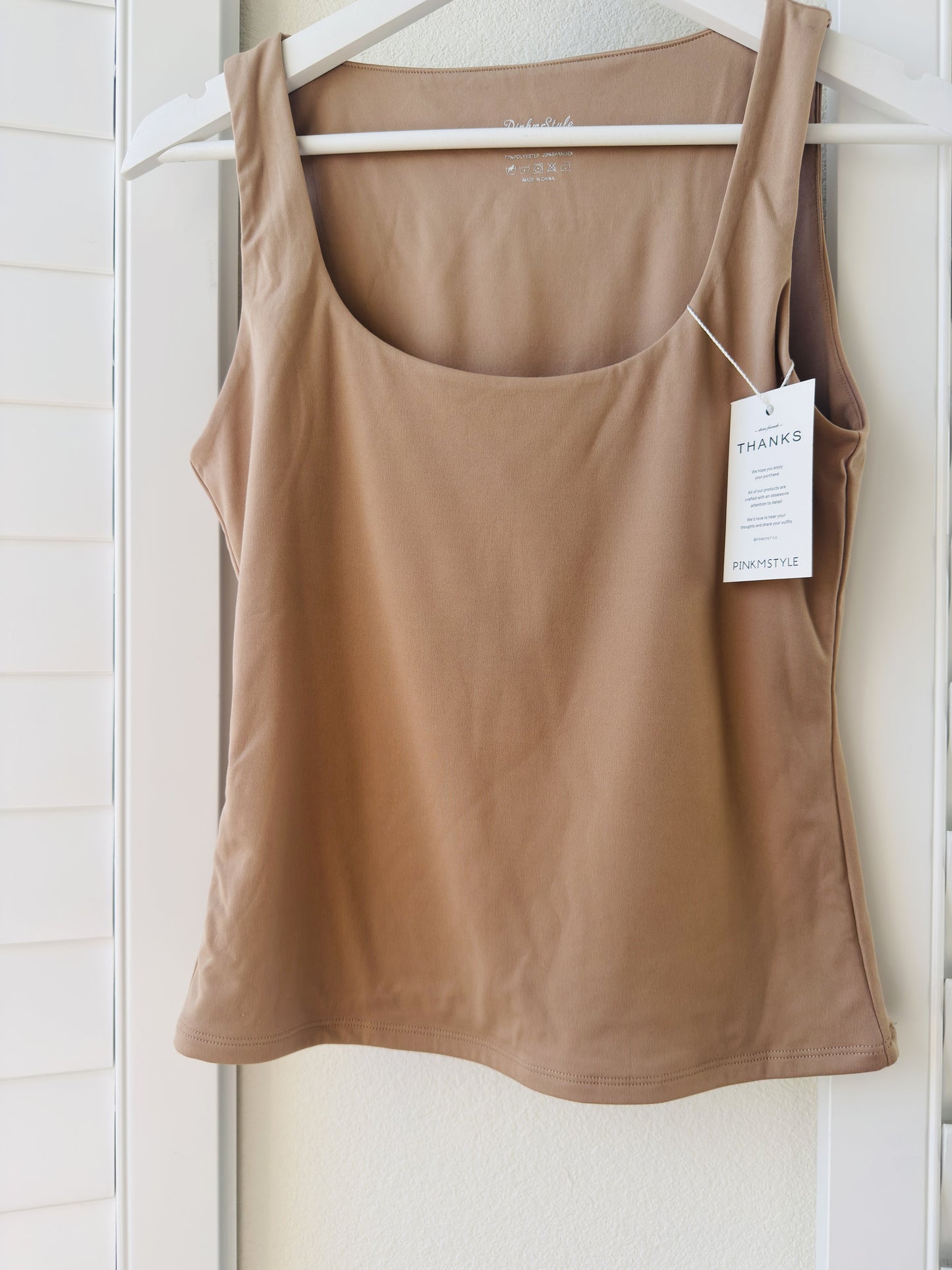 PinkmStyle Tan Scoop Neck Tank Top - Size M