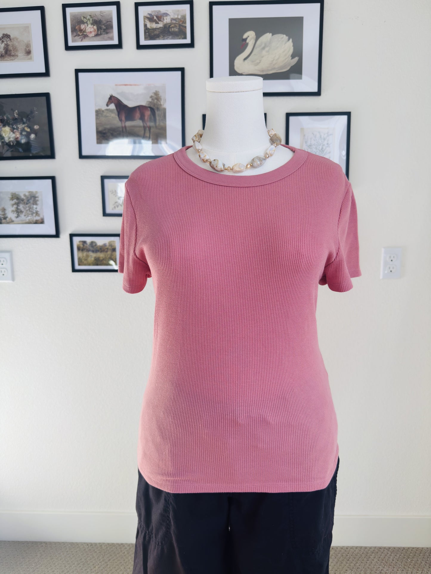 American Eagle Dusty Pink Ribbed Short Sleeve T-Shirt - Size XL