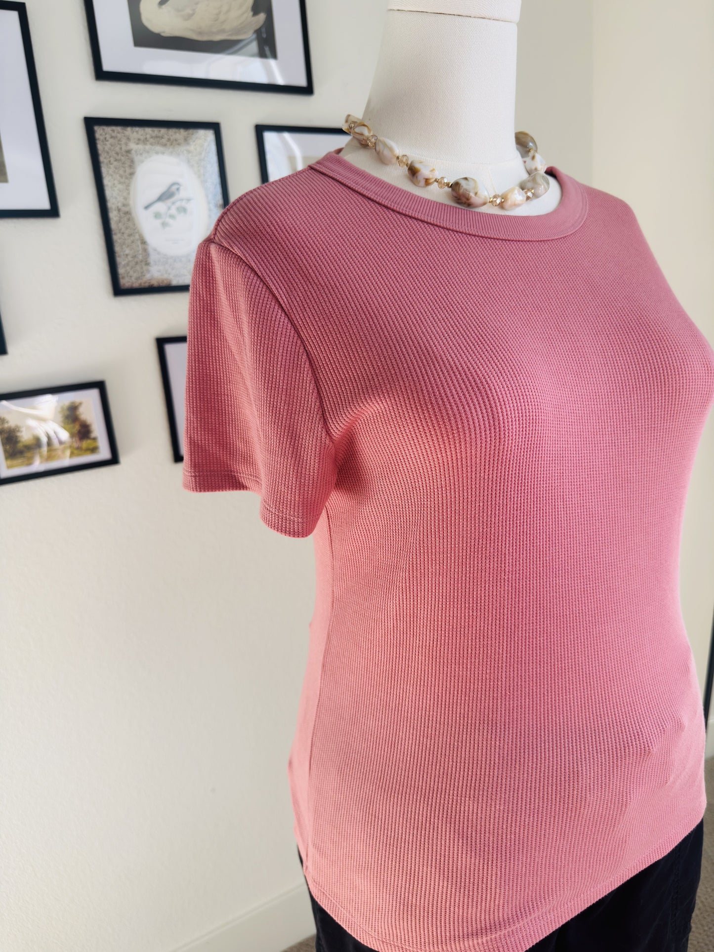 American Eagle Dusty Pink Ribbed Short Sleeve T-Shirt - Size XL