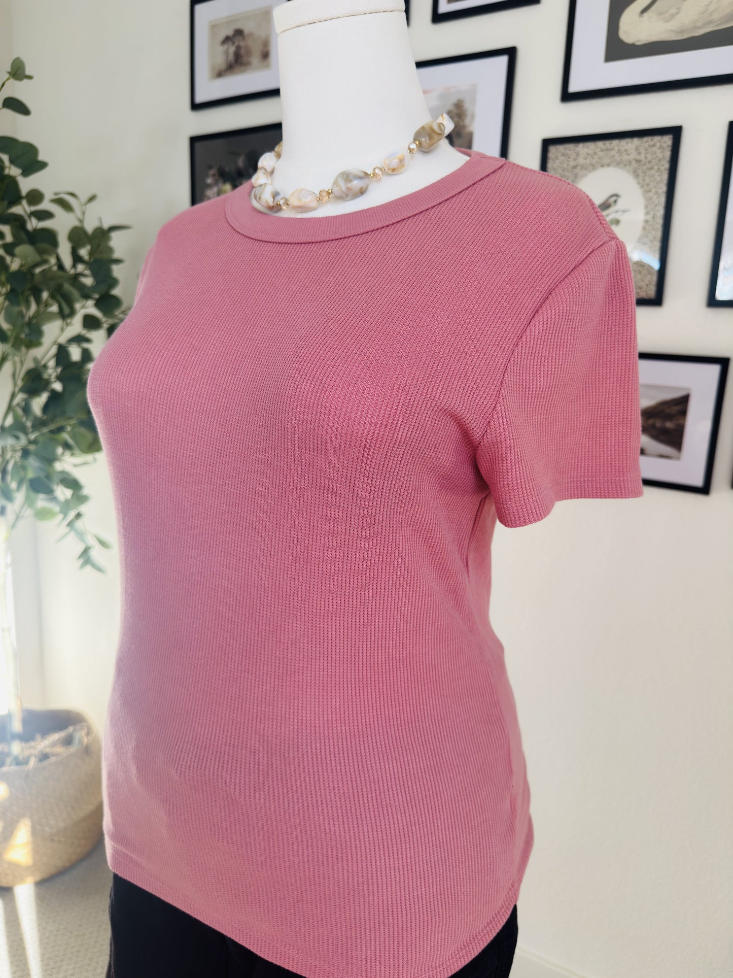 American Eagle Dusty Pink Ribbed Short Sleeve T-Shirt - Size XL