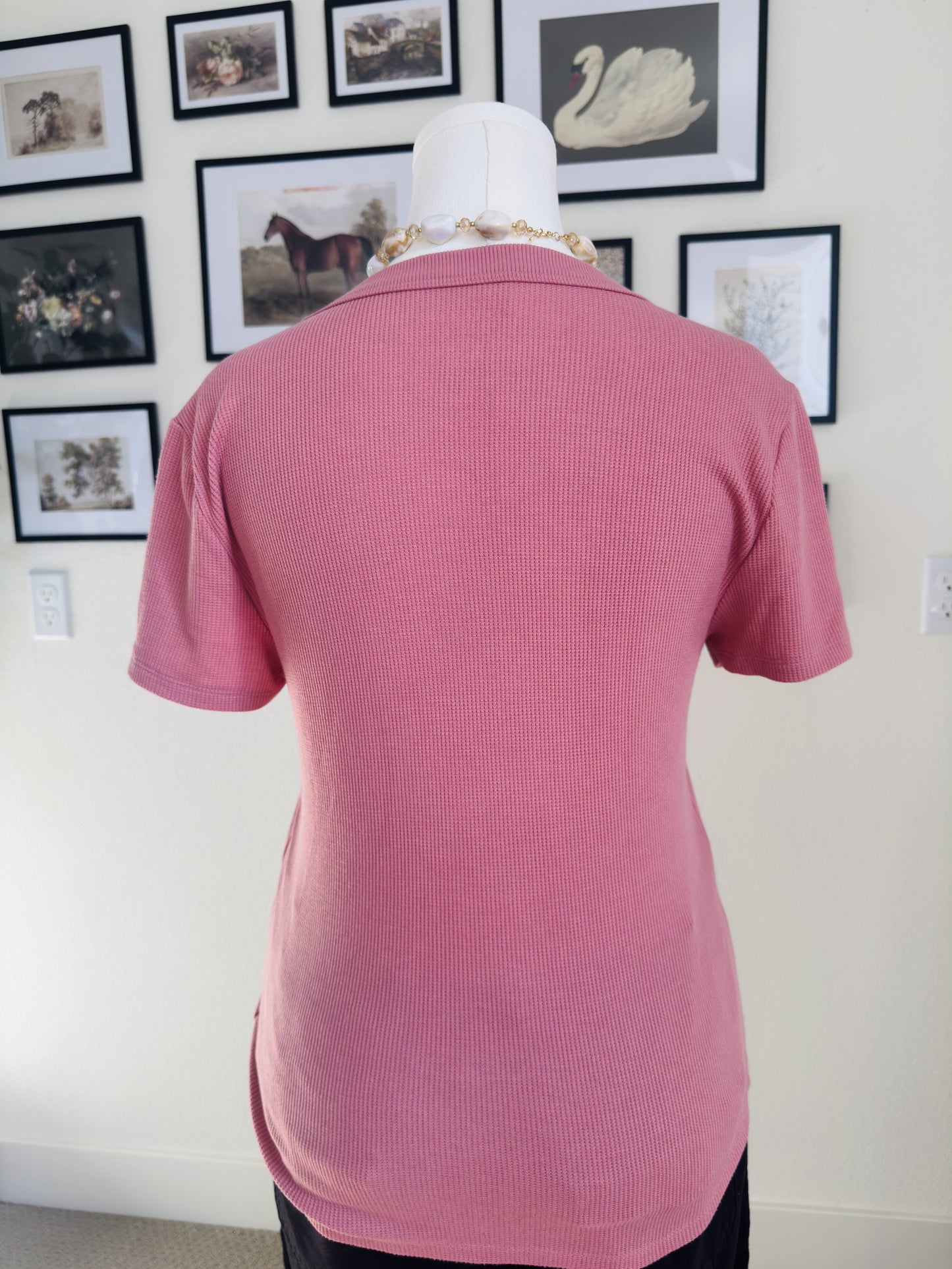 American Eagle Dusty Pink Ribbed Short Sleeve T-Shirt - Size XL
