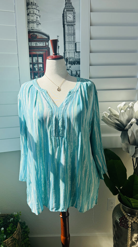 Gloria Vanderbilt Women's Blue Brushstroke V-Neck Tunic Top XXL