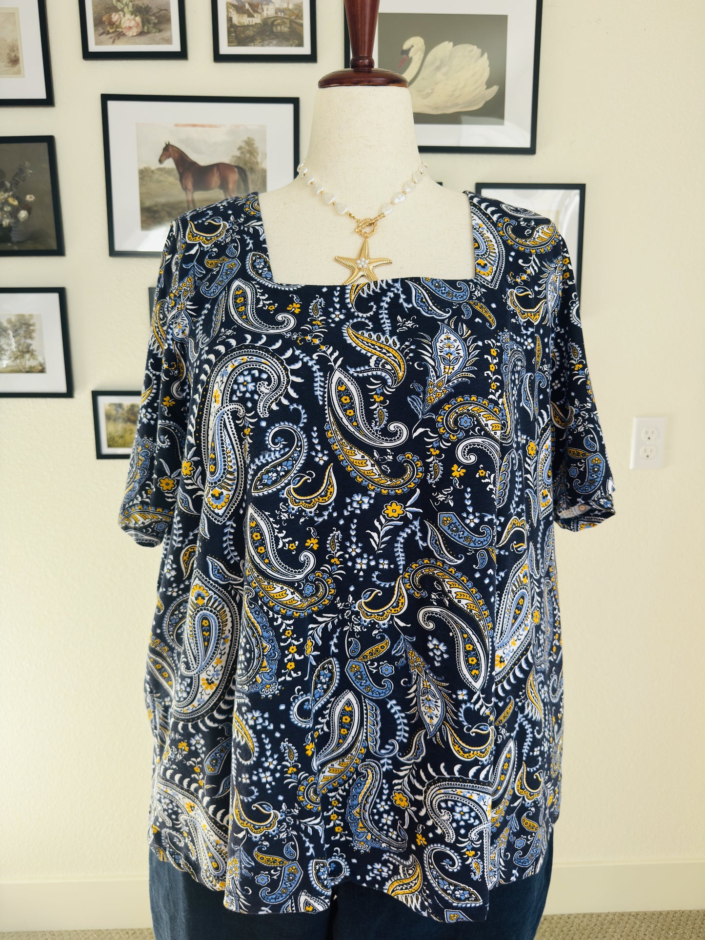 Jessica London Paisley Square Neck Short Sleeve Top - Size 26/28