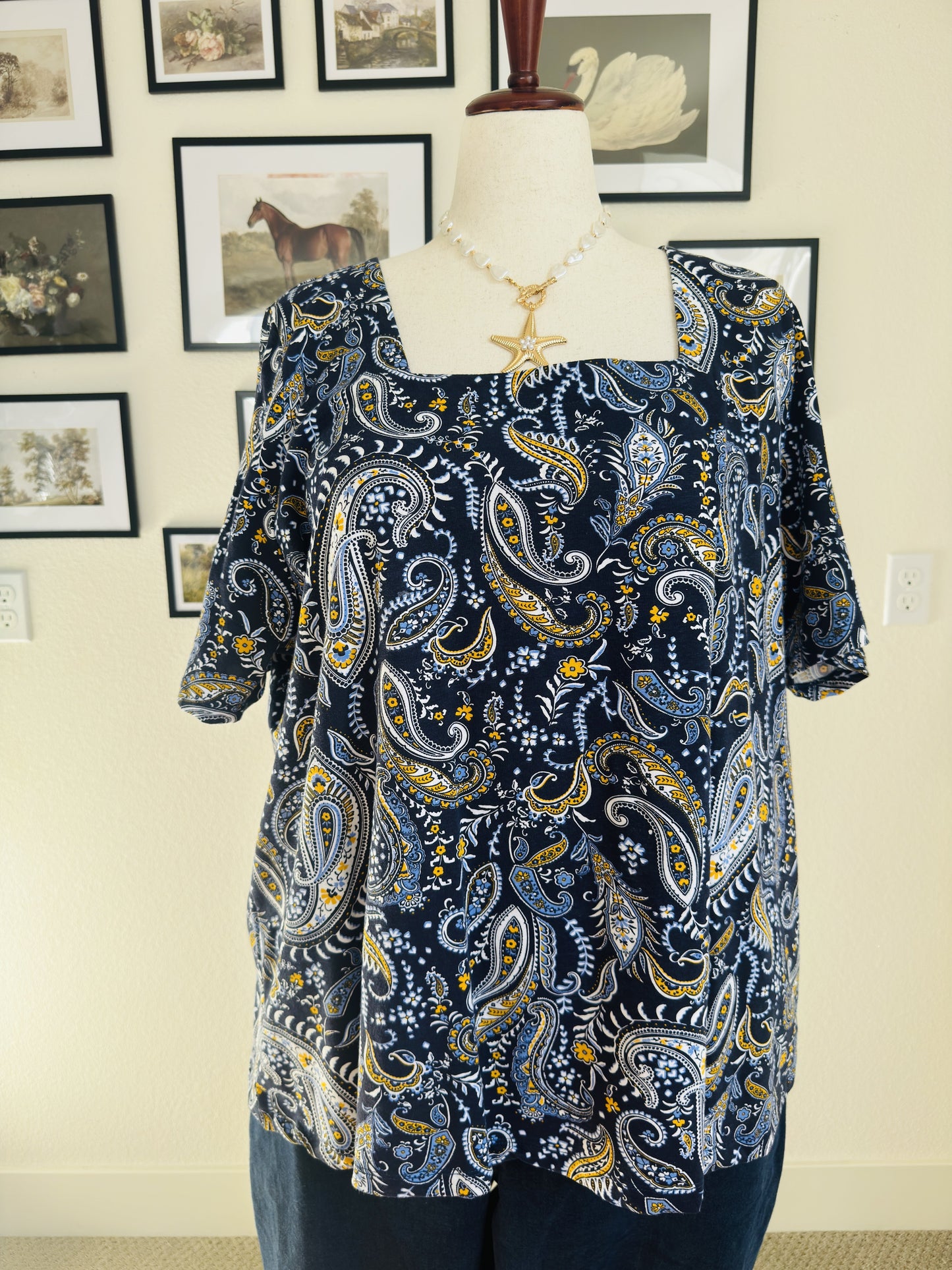 Jessica London Paisley Square Neck Short Sleeve Top - Size 26/28