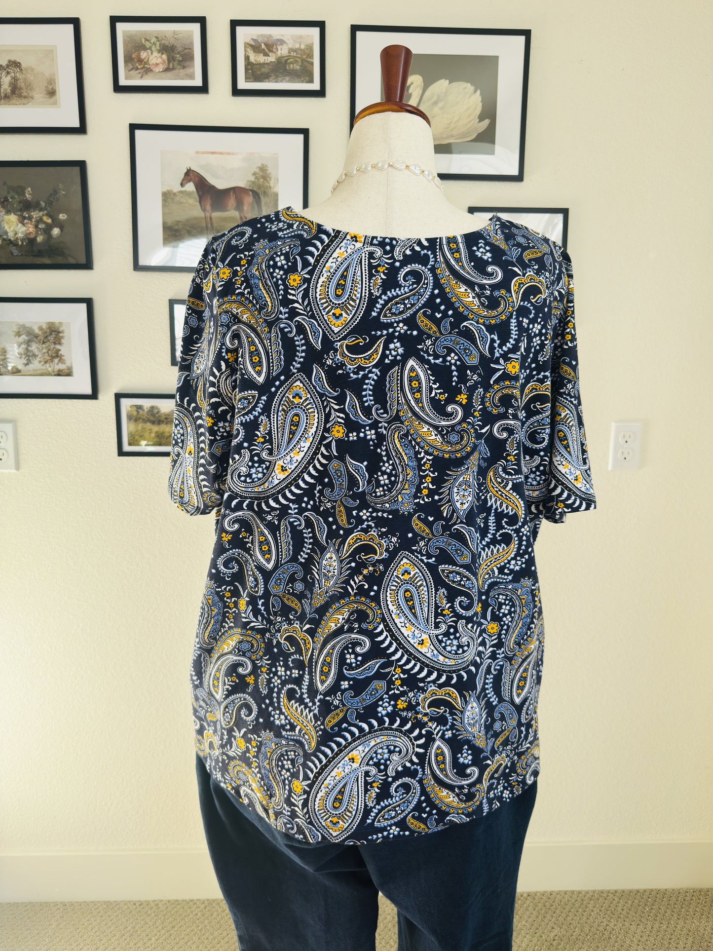 Jessica London Paisley Square Neck Short Sleeve Top - Size 26/28
