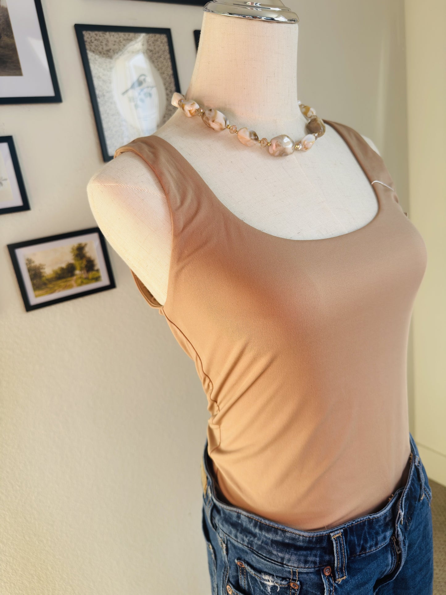 PinkmStyle Tan Scoop Neck Tank Top - Size M