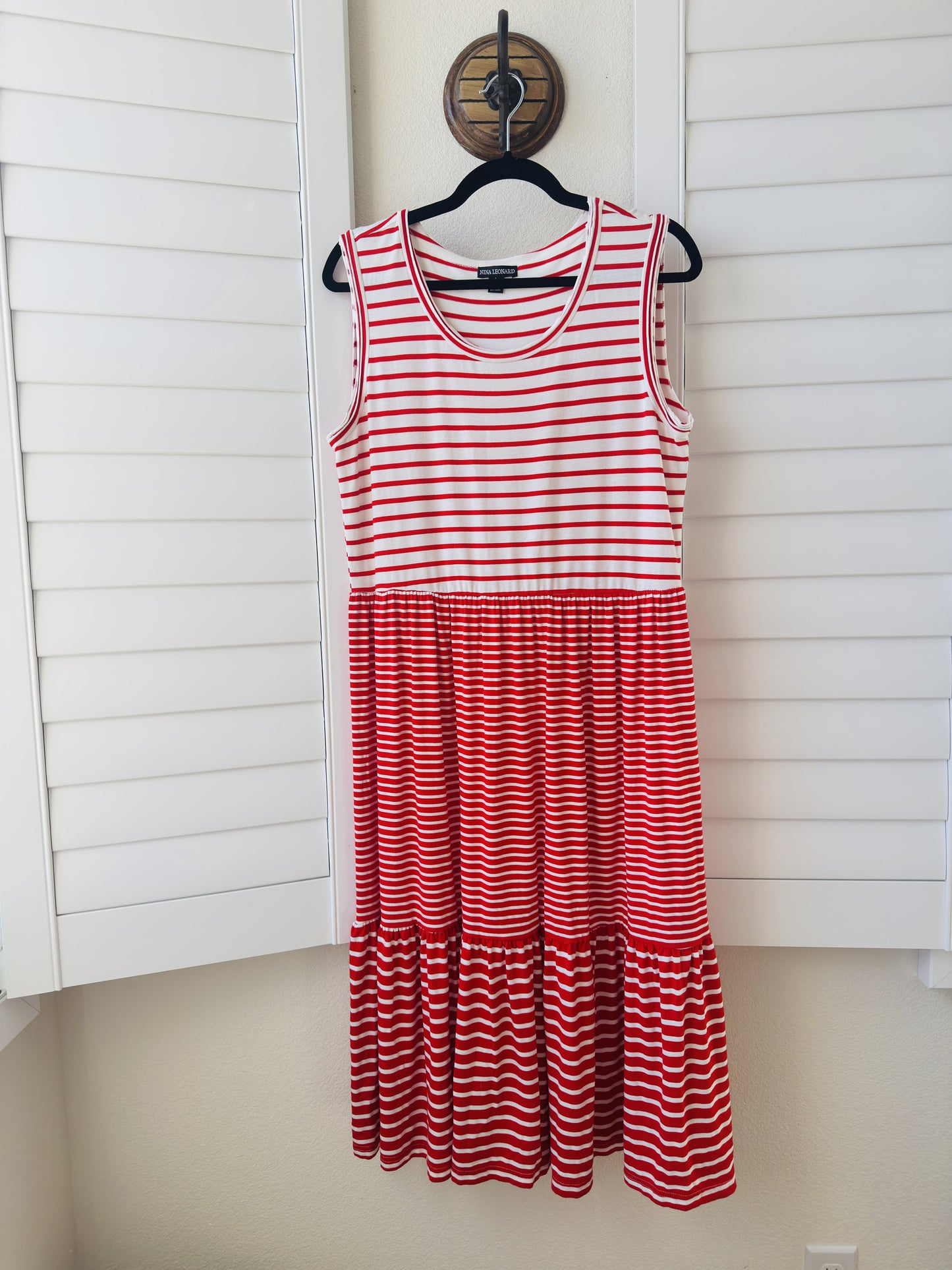 Nina Leonard Red & White Striped Tiered Sleeveless Maxi Dress - Size L