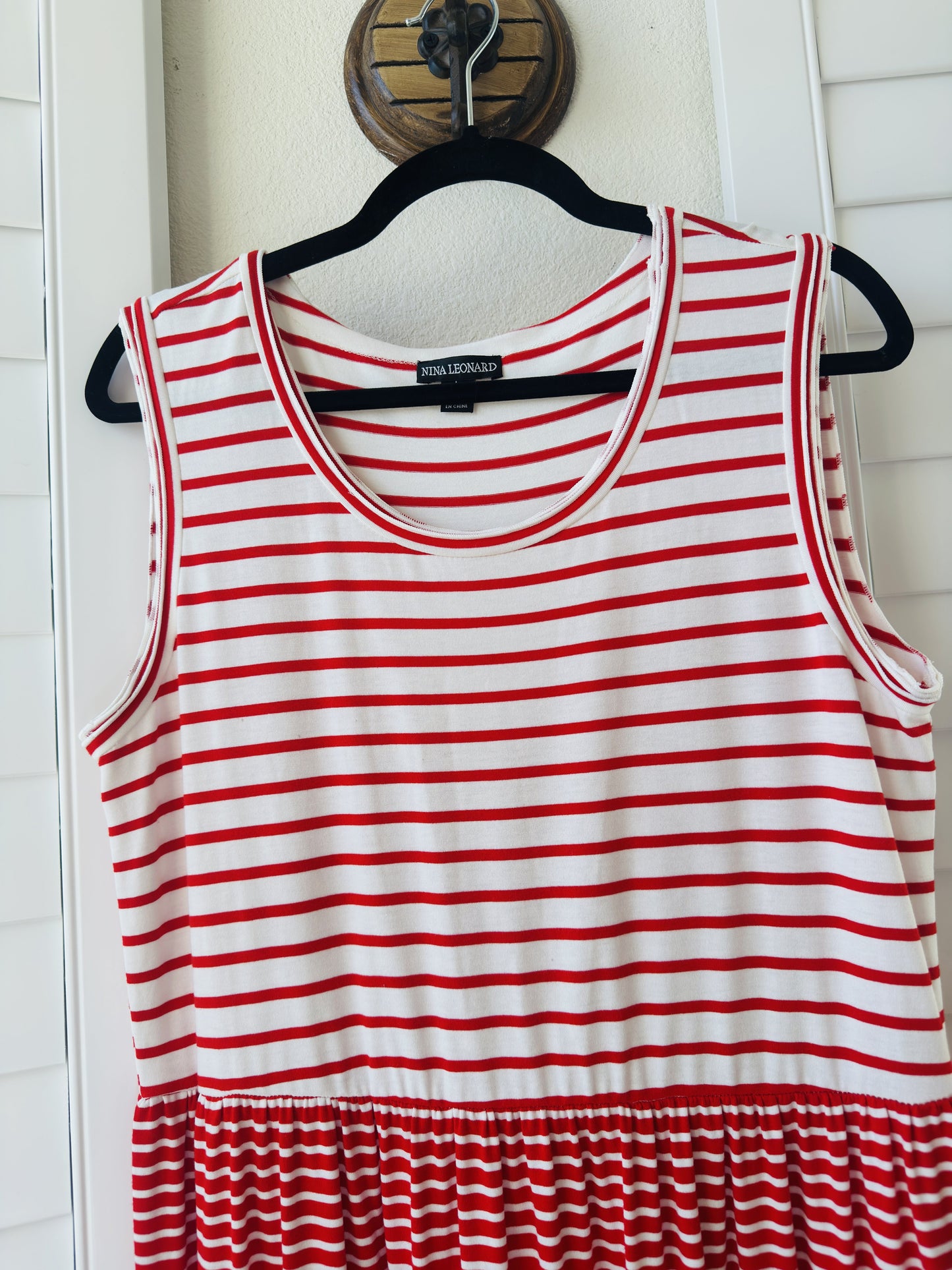 Nina Leonard Red & White Striped Tiered Sleeveless Maxi Dress - Size L