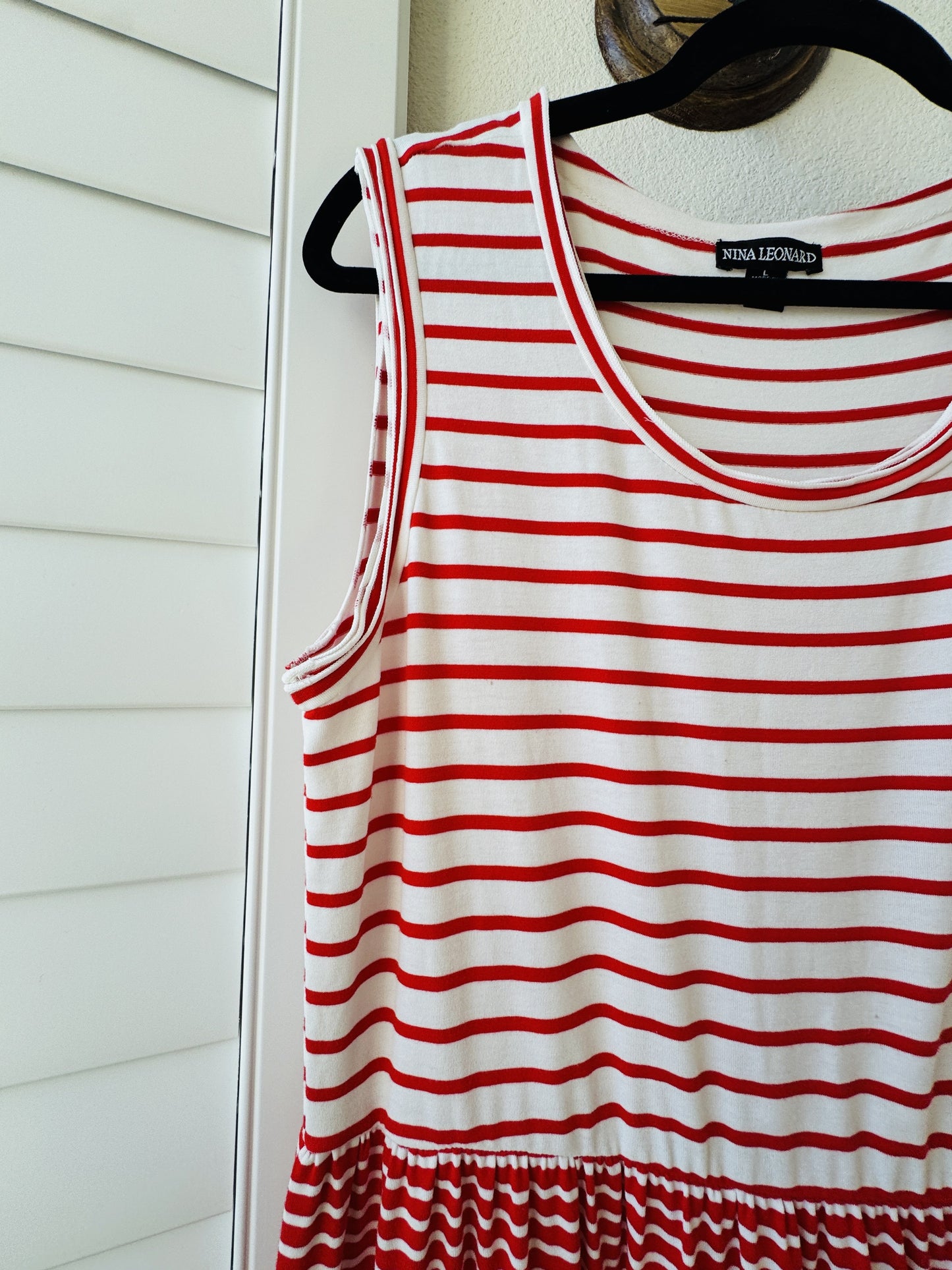 Nina Leonard Red & White Striped Tiered Sleeveless Maxi Dress - Size L