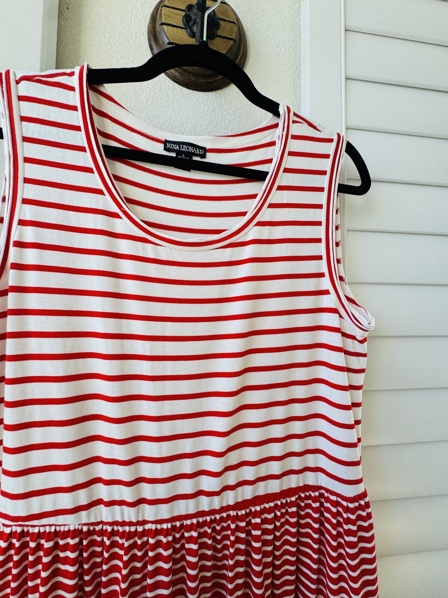 Nina Leonard Red & White Striped Tiered Sleeveless Maxi Dress - Size L