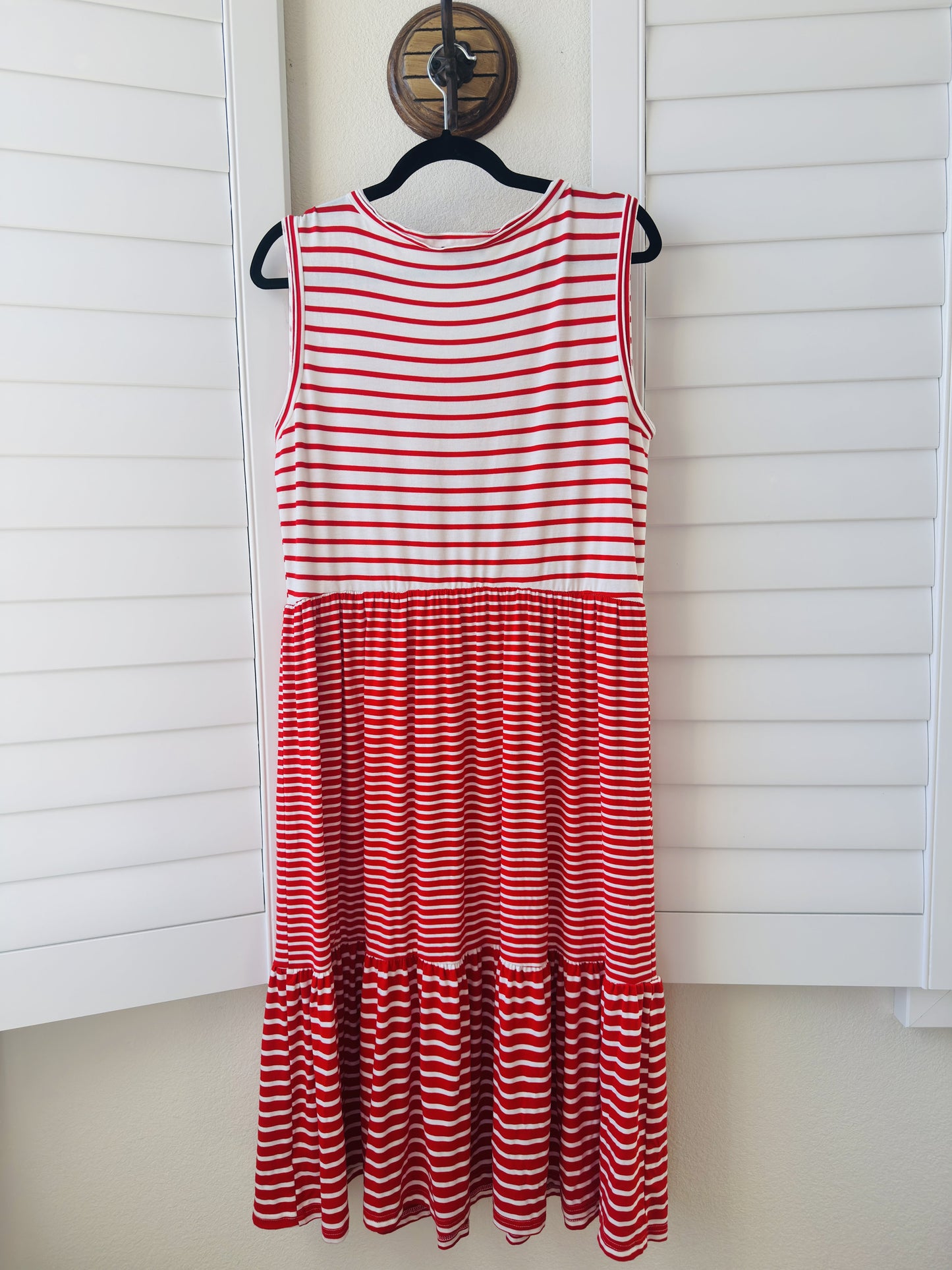 Nina Leonard Red & White Striped Tiered Sleeveless Maxi Dress - Size L