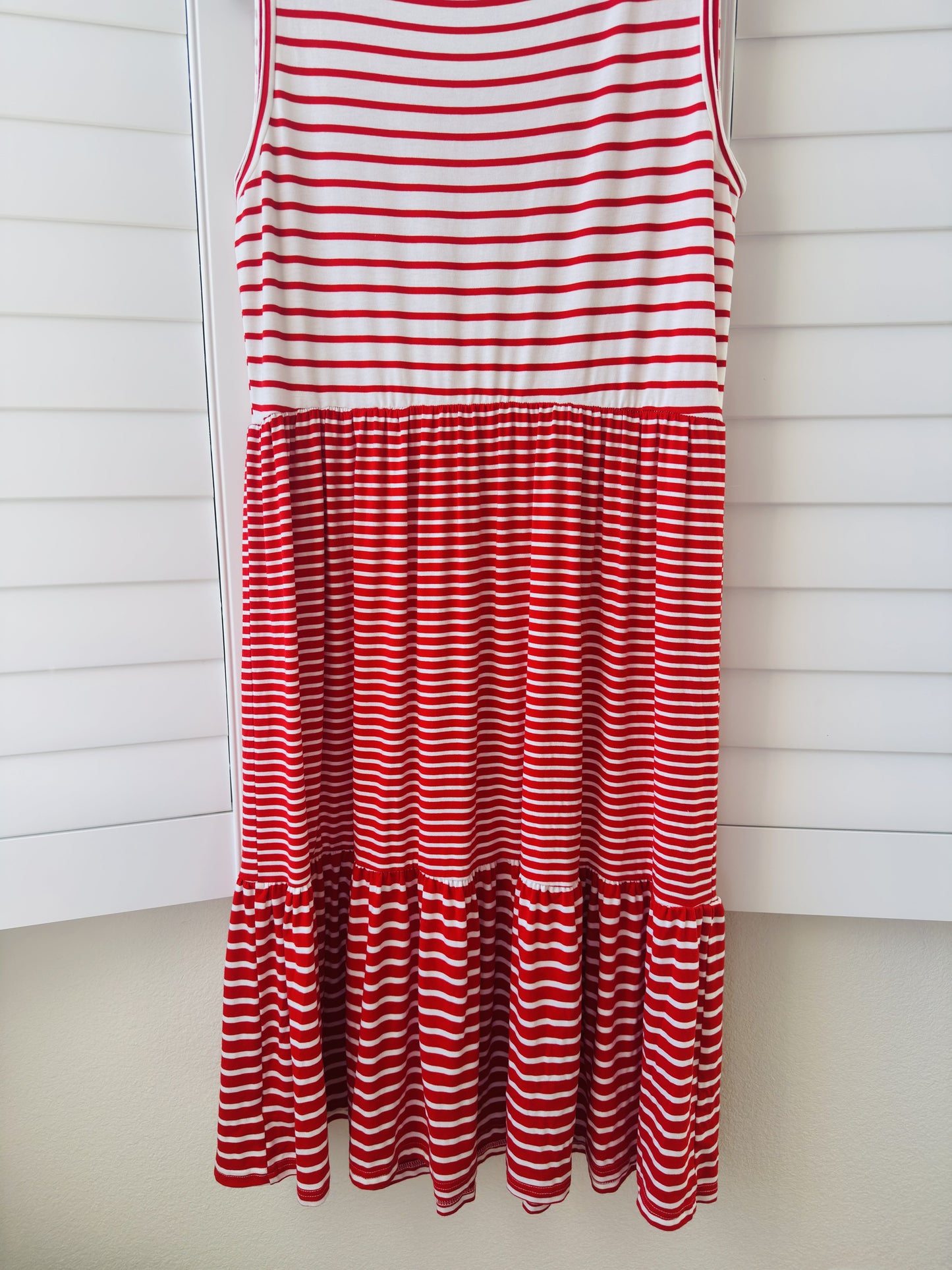 Nina Leonard Red & White Striped Tiered Sleeveless Maxi Dress - Size L